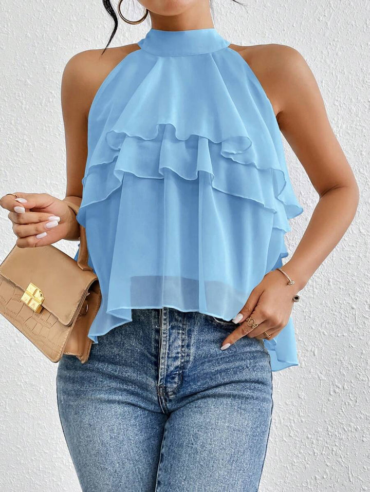 Damen Luftiges Chiffon-Top mit Stehkragen und mehrlagigen Volants Drune