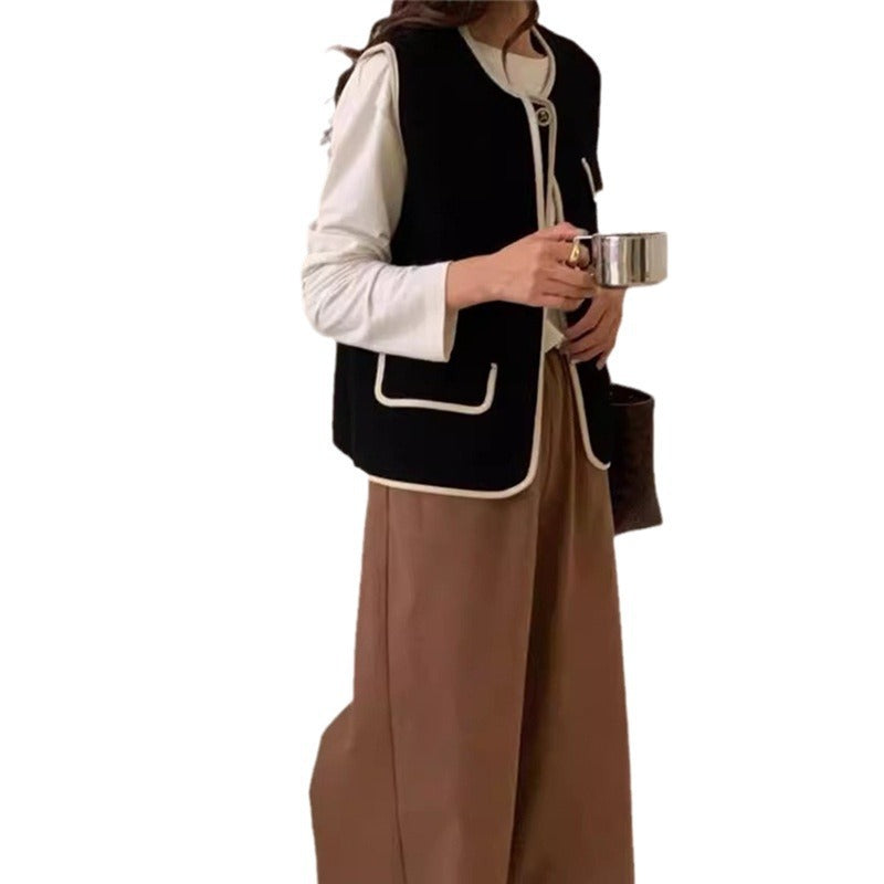 Damen Stilvolle Weste mit kontrastierenden Taschen und Knopfdetails Drune