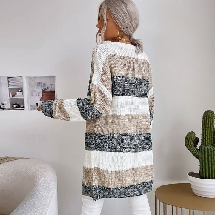 Damen Strickcardigan mit lässigem Streifenmuster und offenem Schnitt Drune