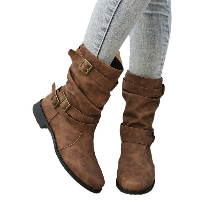 Damen Robuste Stiefel mit modischen Schnallen und lässigem Design Drune