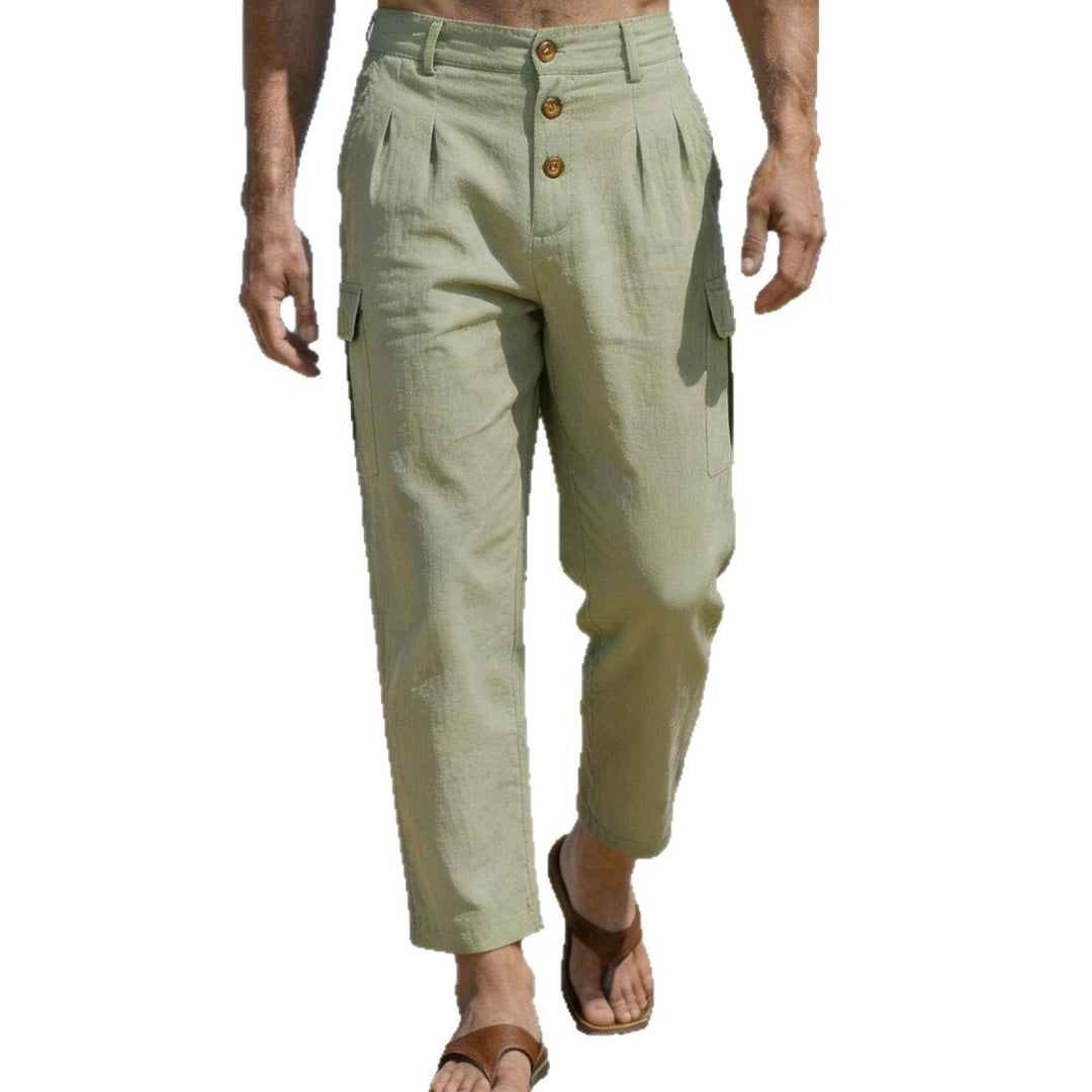 Herren Bundfalten-Cargohose mit Knopfverschluss, aufgesetzten Cargotaschen und gekürztem Bein Drune