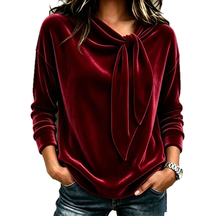 Damen Drapiertes Velours-Sweatshirt mit Knotenschalkragen Drune