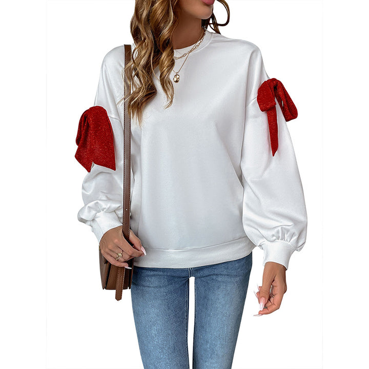 Damen Sweatshirt mit Ballonärmeln und Schleifen-Applikation Drune