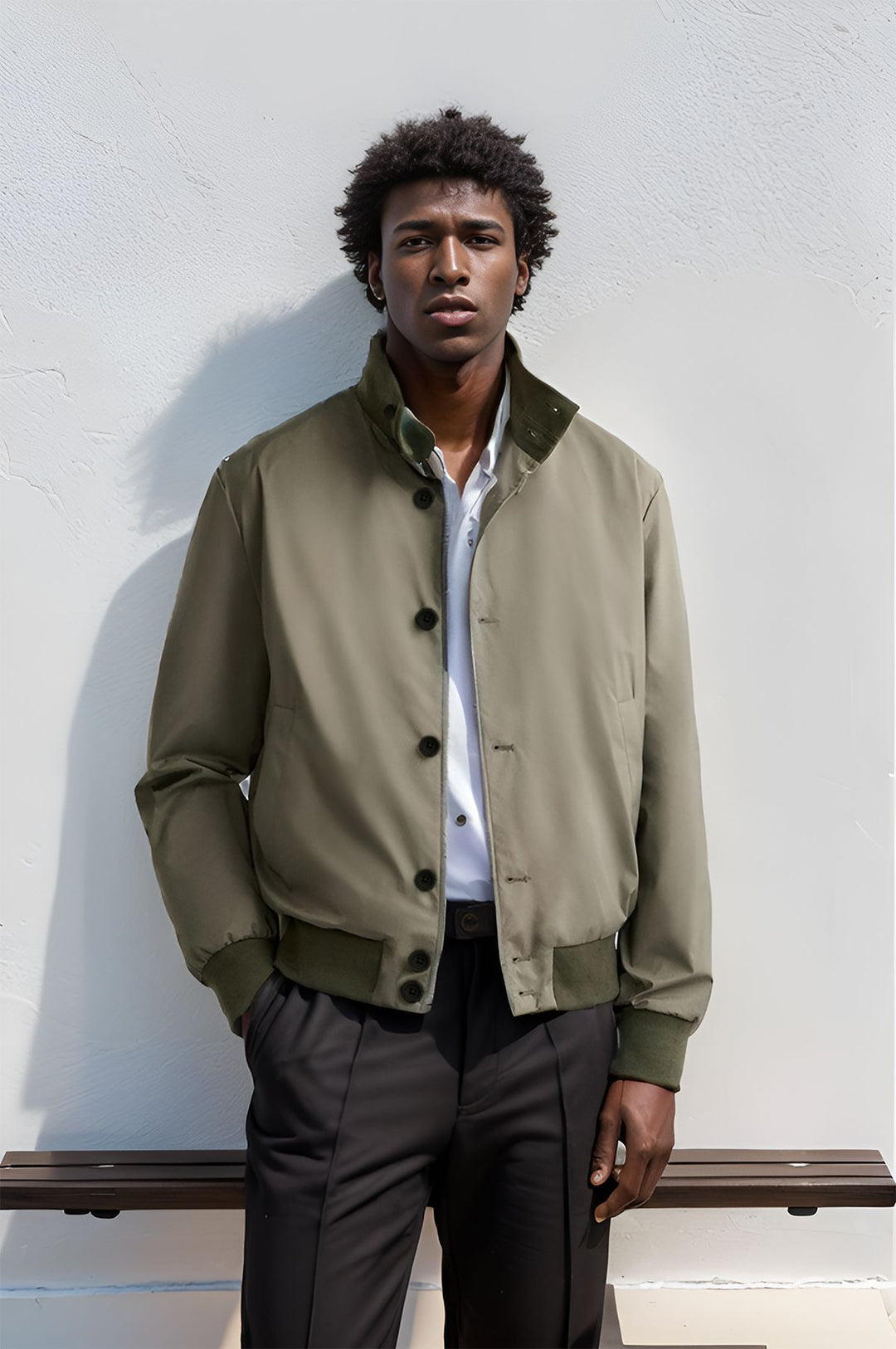 Herren Leichter Blouson mit Stehkragen, Knopfleiste und gerippten Bündchen Drune