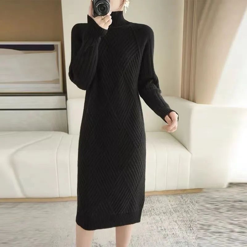 Damen Strickkleid mit Stehkragen und Rippmuster Drune