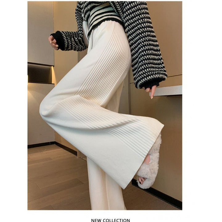 Damen Hochtaillierte Freizeithose mit weitem Schnitt und Rippstruktur Drune