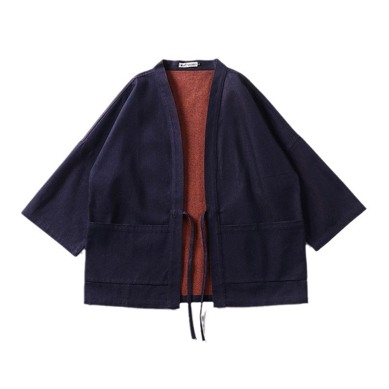 Unisex Leichte Denim-Kimono-Jacke mit kontrastfutter und Bindeband Drune
