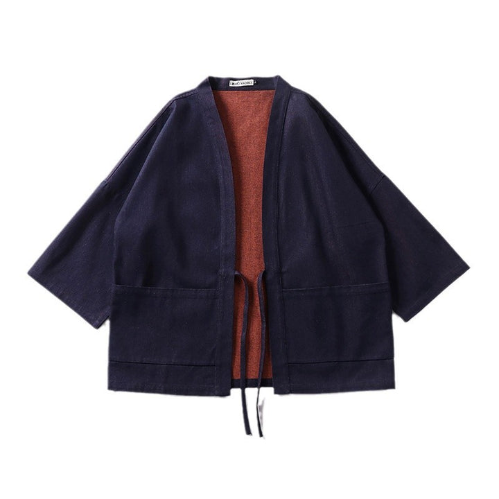 Unisex Leichte Denim-Kimono-Jacke mit kontrastfutter und Bindeband Drune