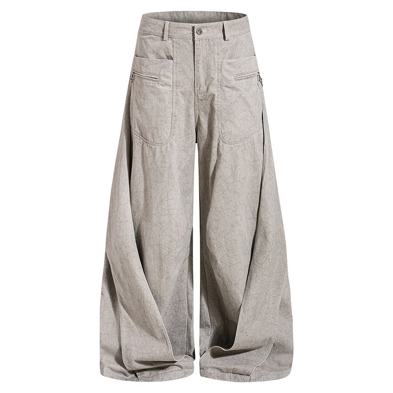 Damen Weite Drapierte Culotte-Cargohose mit hoher Taille und Zip-Taschen Drune