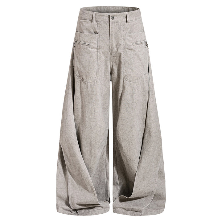 Damen Weite Drapierte Culotte-Cargohose mit hoher Taille und Zip-Taschen Drune