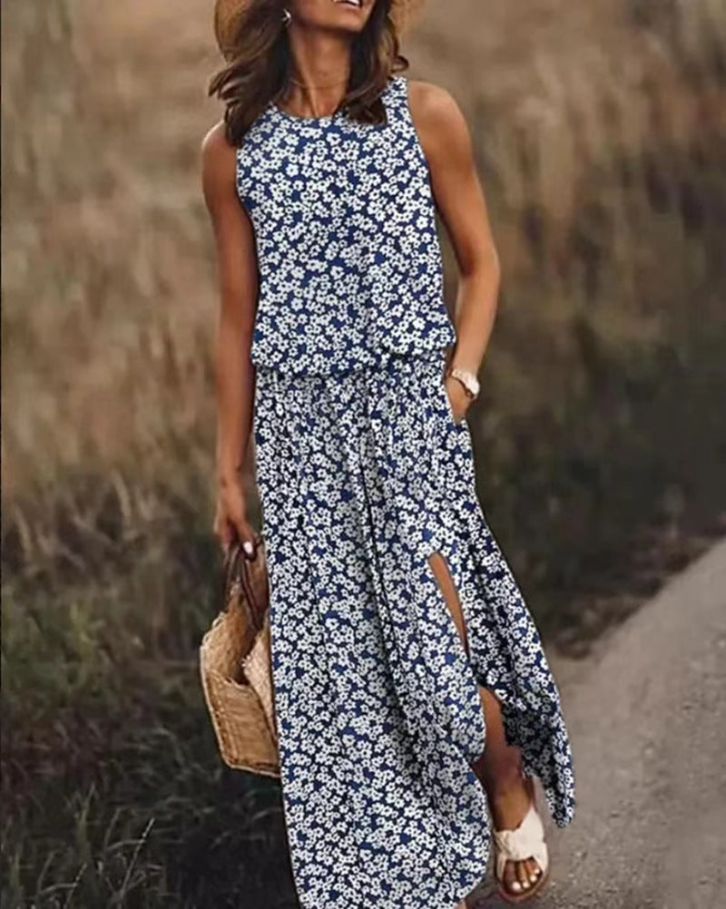 Damen Maxikleid mit floralem Schnitt und bequemen Taschen Drune