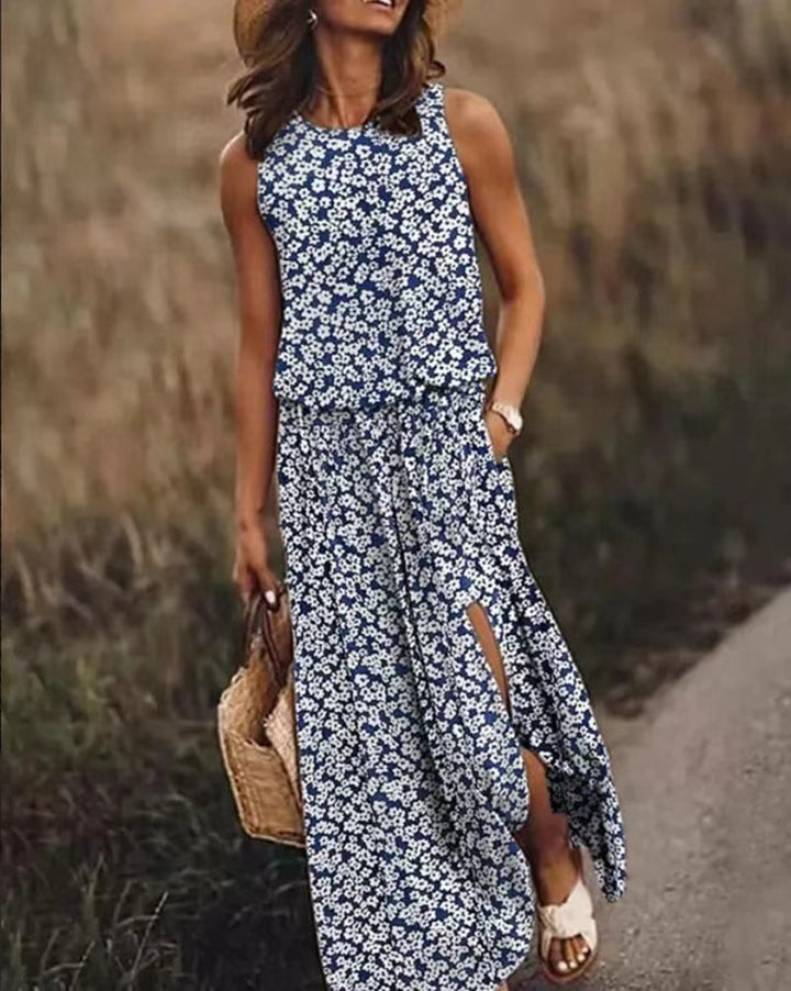 Damen Maxikleid mit floralem Schnitt und bequemen Taschen Drune