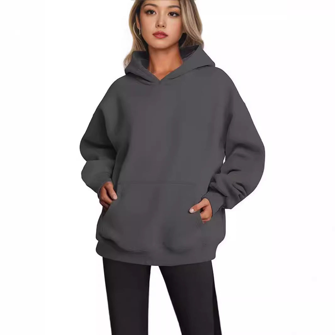 Damen nan Longline-Oversize Hoodie mit tiefer Schulter, verstärkter Kängurutasche und geripptem Saum Drune