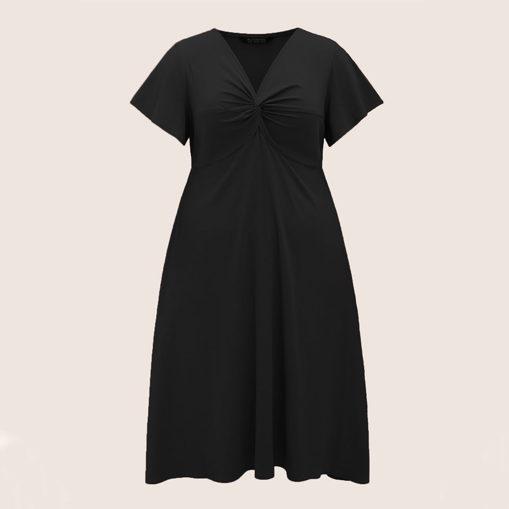 Damen Elegant geschnittenes Midikleid mit Knotendetail und kurzen Ärmeln Drune