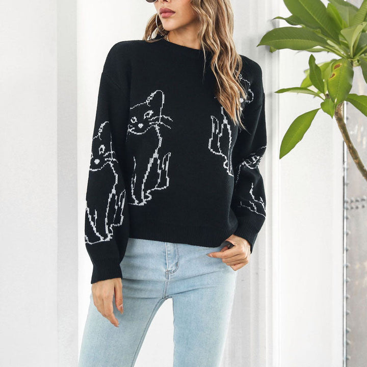 Drune | Verspielter Strickpullover Mit Katzenmuster