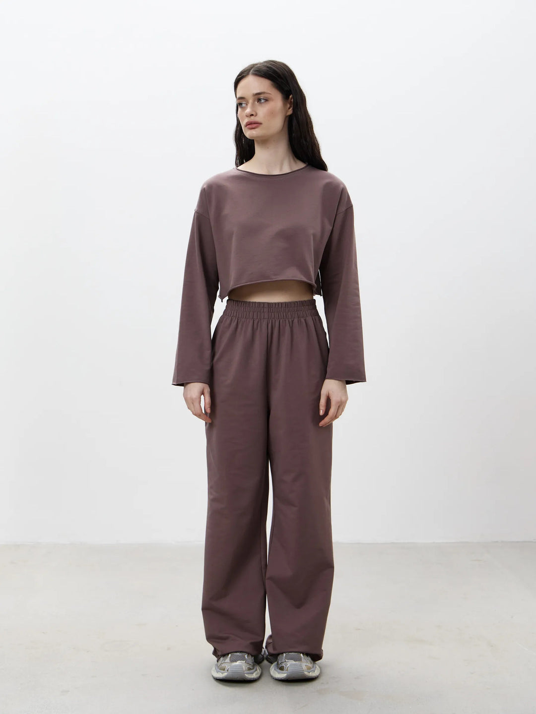 Damen Kurzgeschnittenes Sweatshirt und High-Waist Relax-Jogginghose Set Drune