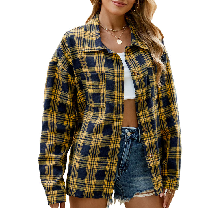 Damen Karierte Overshirtjacke mit lässigem Schnitt und praktischen Taschen Drune