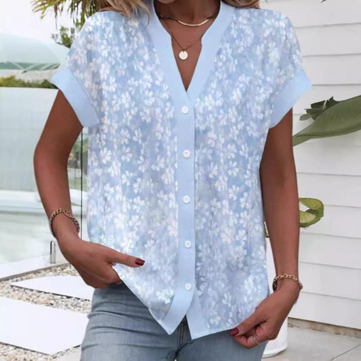 Damen Blusentop mit floralem Muster und kurzen Ärmeln Drune