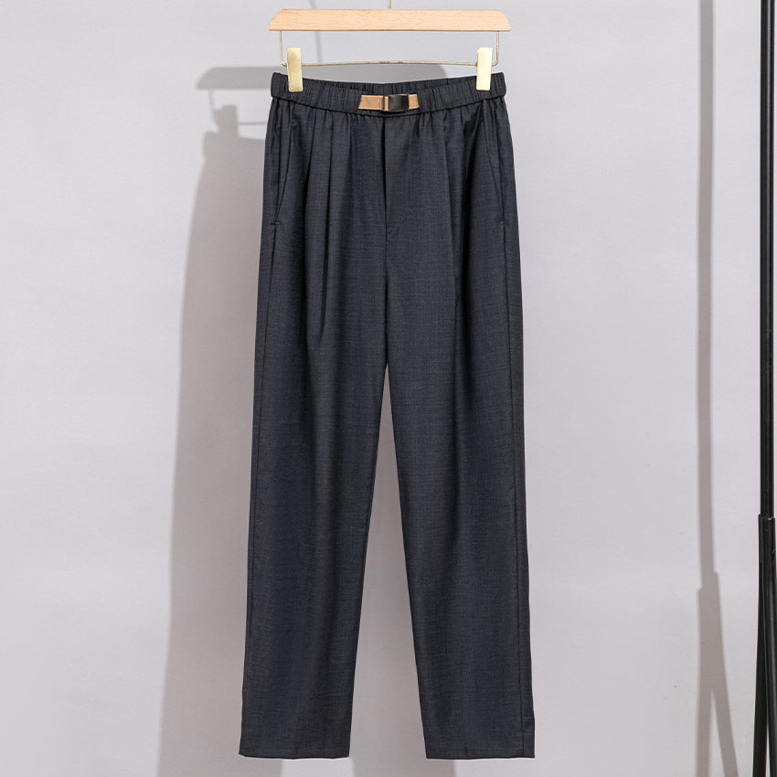Damen Leichte Stoffhose mit elastischem Bund, Bundfalten und geradem Bein Drune