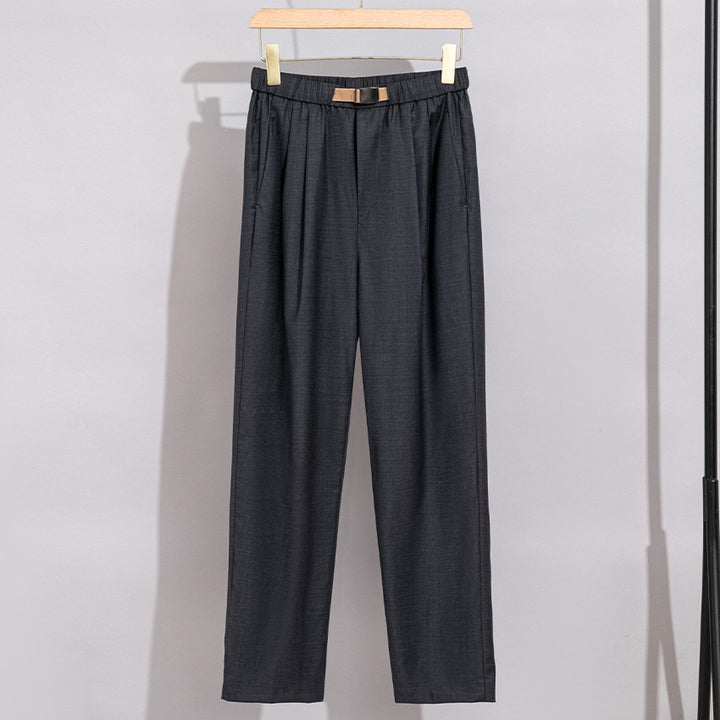 Damen Leichte Stoffhose mit elastischem Bund, Bundfalten und geradem Bein Drune