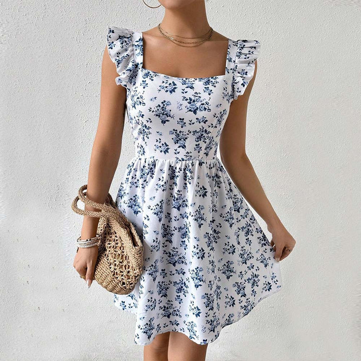 Damen Sommerliches Blumenkleid mit Rüschendetails und quadratischem Ausschnitt Drune
