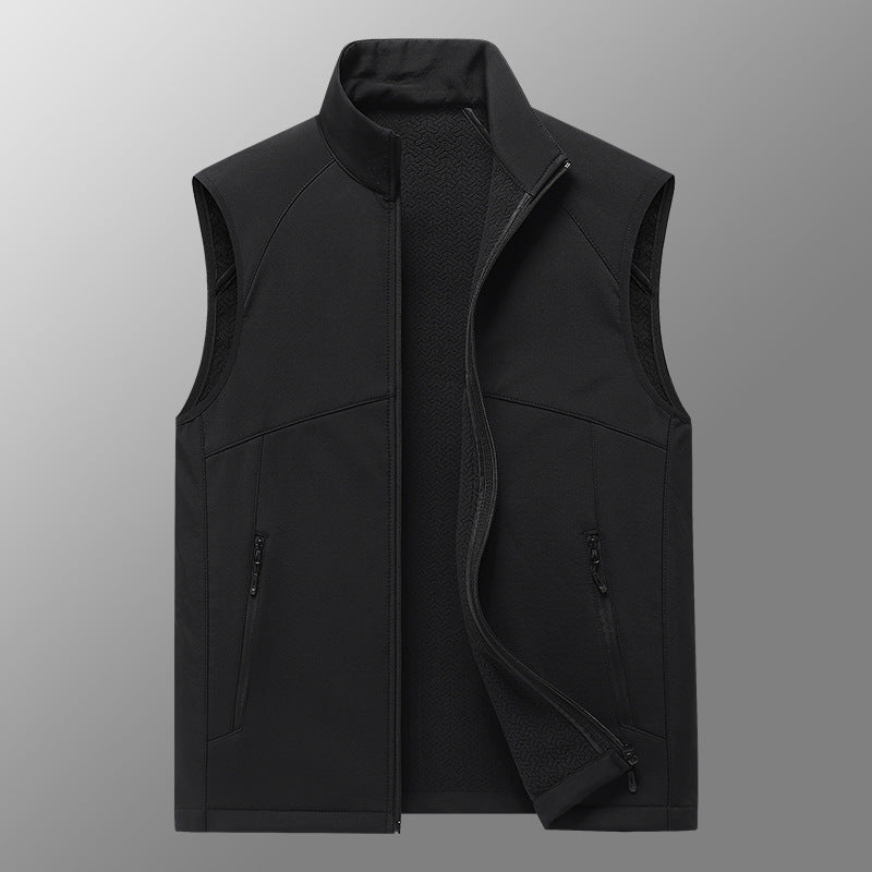 Herren Softshell-Weste mit Stehkragen, winddichter Performance-Softshell und strukturierter Innenseite Drune
