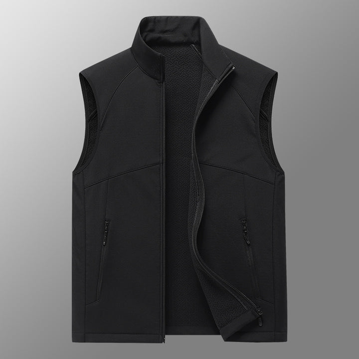 Herren Softshell-Weste mit Stehkragen, winddichter Performance-Softshell und strukturierter Innenseite Drune