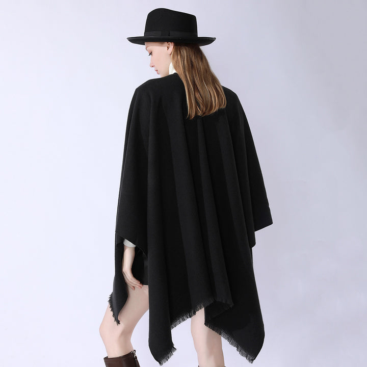 Damen Oversize-Capeponcho aus Wollmix mit Kapuze und Eingrifftaschen Drune