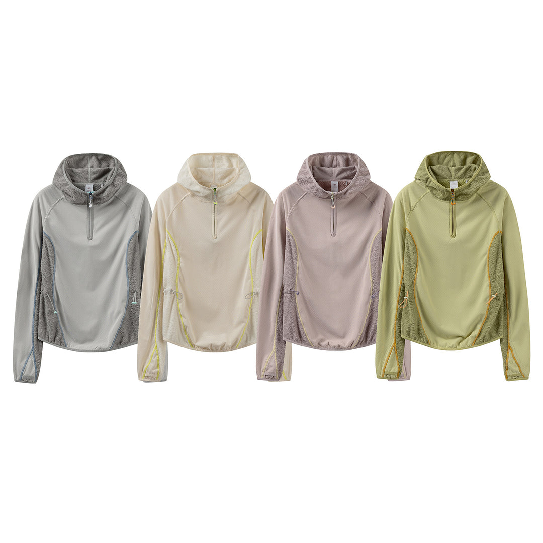 Damen Leichter Kapuzen‑Halfzip mit Sherpa‑Einsätzen und verstellbarem Saum Drune