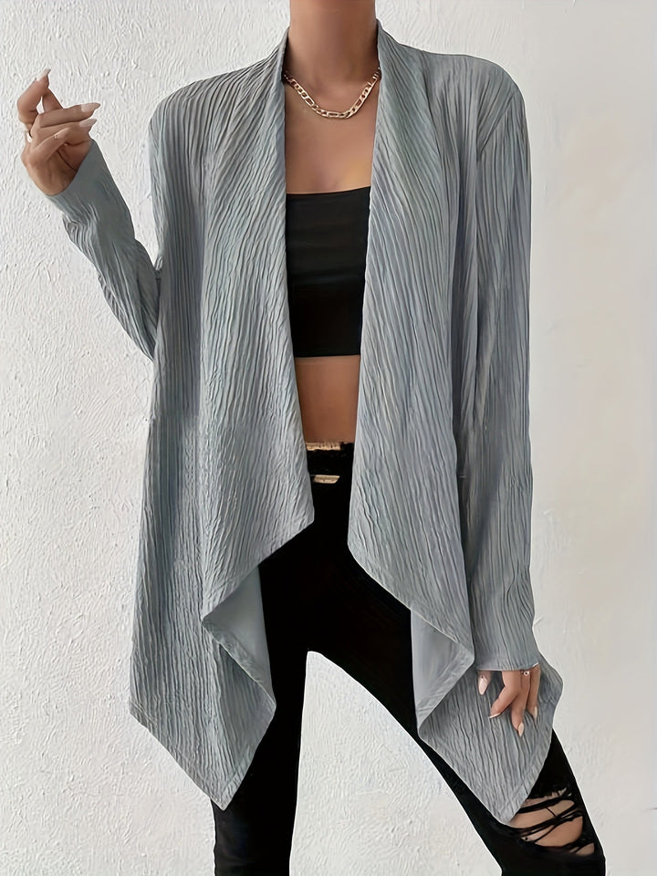 Damen Offener Crinkle-Cardigan mit Wasserfall-Saum und Longline-Silhouette Drune