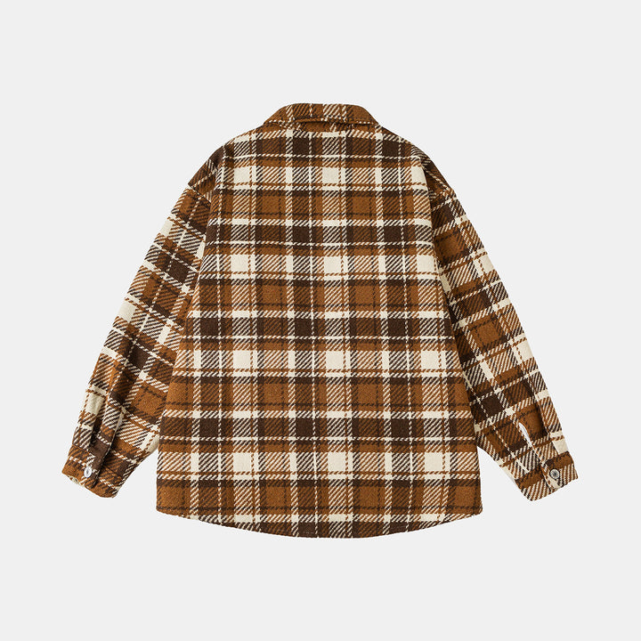 Unisex Karierte Overshirtjacke im Shacket-Stil mit aufgesetzten Brusttaschen und entspanntem Oversize-Schnitt Drune