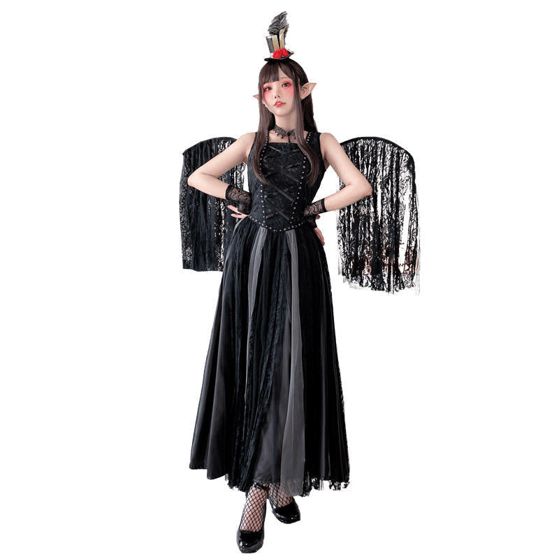Damen Hexenkostüm mit Tüllrock und eleganten Spitzenakzenten Drune