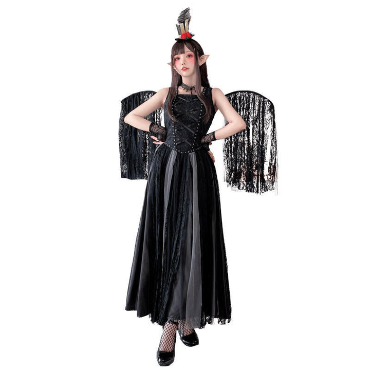 Damen Hexenkostüm mit Tüllrock und eleganten Spitzenakzenten Drune