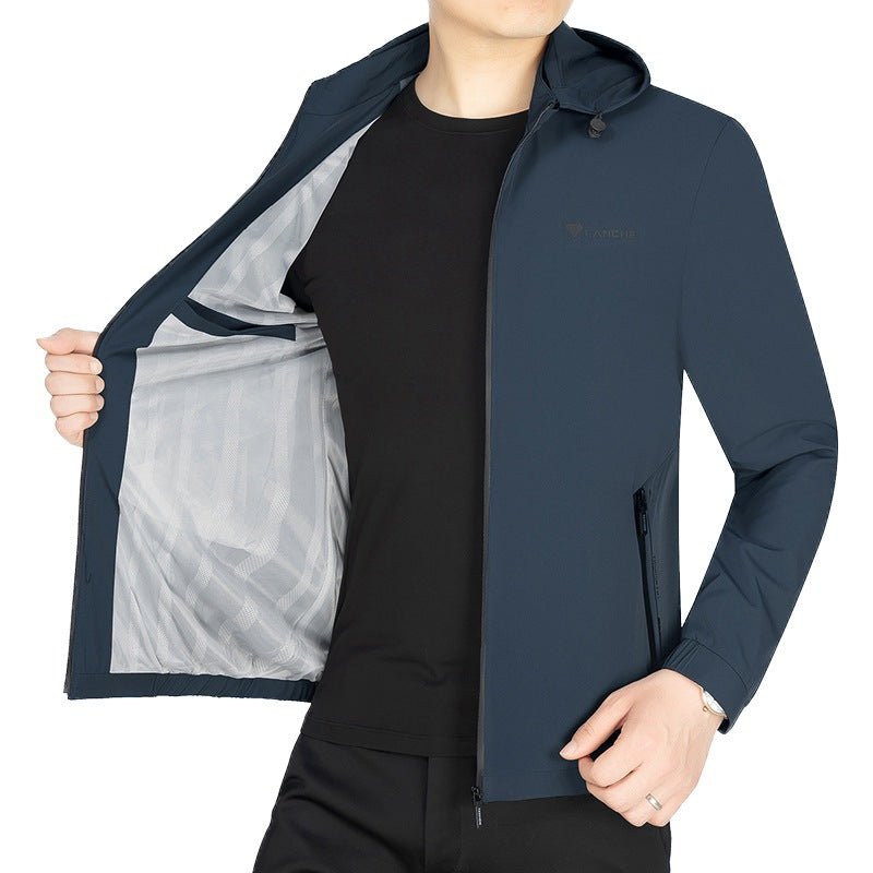 Herren Leichte Softshell-Funktionsjacke mit Kapuze wasserabweisend atmungsaktiv Drune