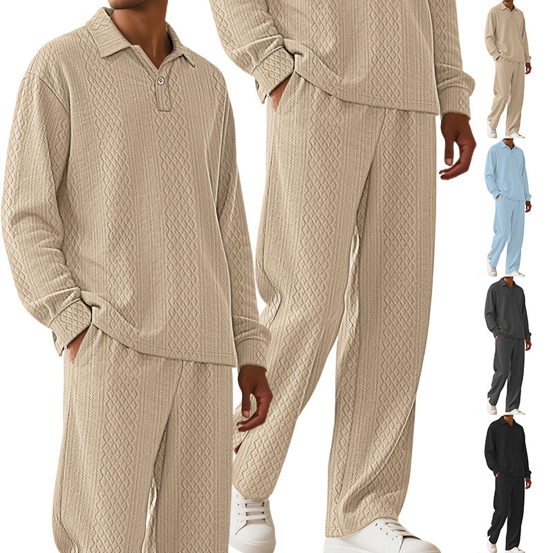 Herren nan Jacquard-Strickset mit Polokragen, legerer Passform und gerader Hose Drune