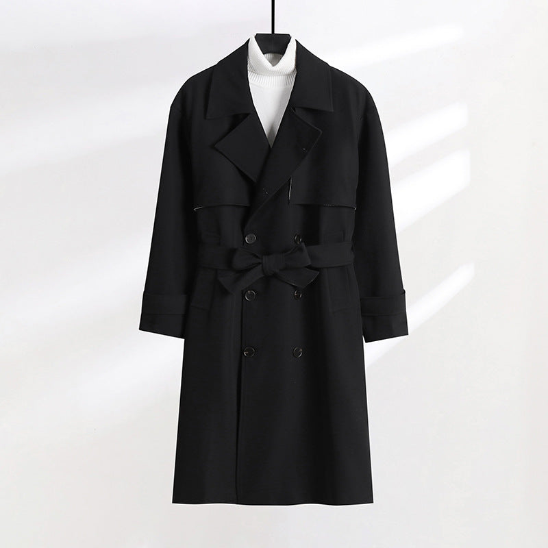 Damen taillierter Doppelreiher-Trenchcoat mit Bindegürtel und Schalkragen Drune