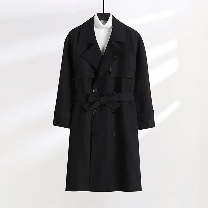 Damen taillierter Doppelreiher-Trenchcoat mit Bindegürtel und Schalkragen Drune