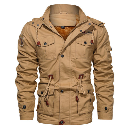 Herren Utility-Fieldparka aus Canvas mit Teddyfutter, Taillenkordel und Mehrfachtaschen Drune