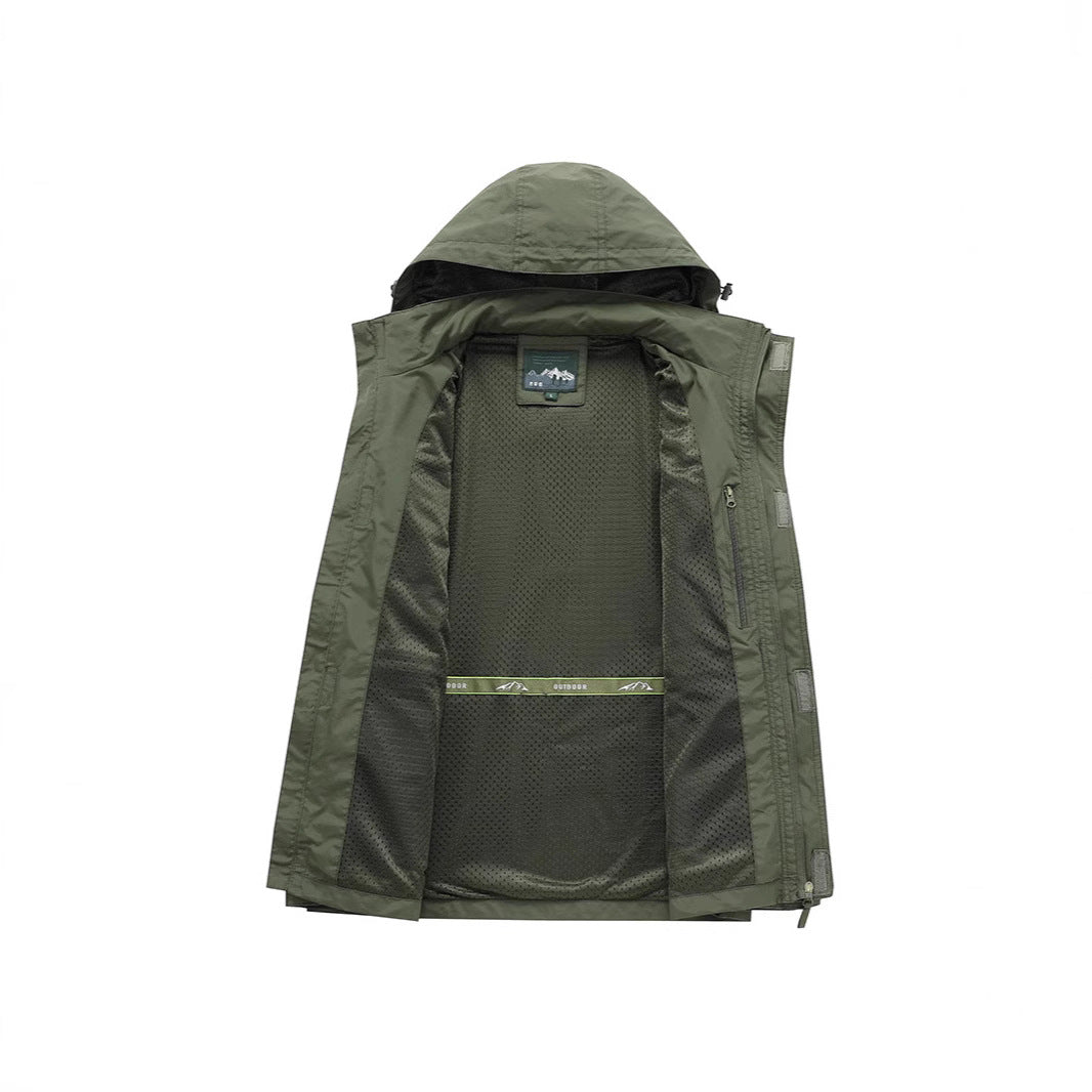 Herren Multifunktions-Fieldjacke mit Kapuzenkragen, Cargo-Taschen und D-Ring Drune