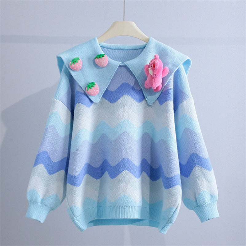 Damen Strickpullover mit verspielten Applikationen und Wellenmuster Drune