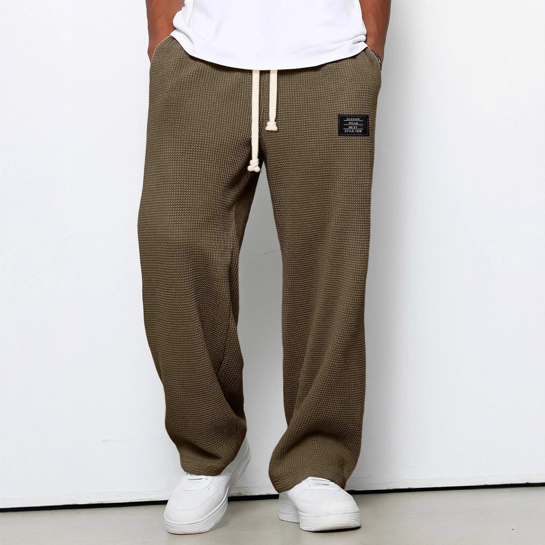Herren nan lässige Waffelstruktur Lounge-Hose mit Kordelzug, elastischem Bund und weiter Passform Drune