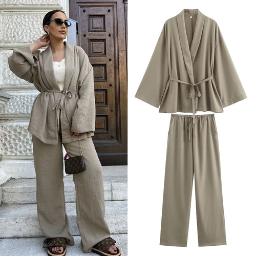 Damen Kimono-Jacke mit Wickelgürtel, weitem Schnitt und Schalkragen Drune