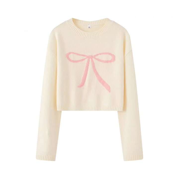 Damen Cropped Pullover mit verspieltem Schleifenmotiv Drune