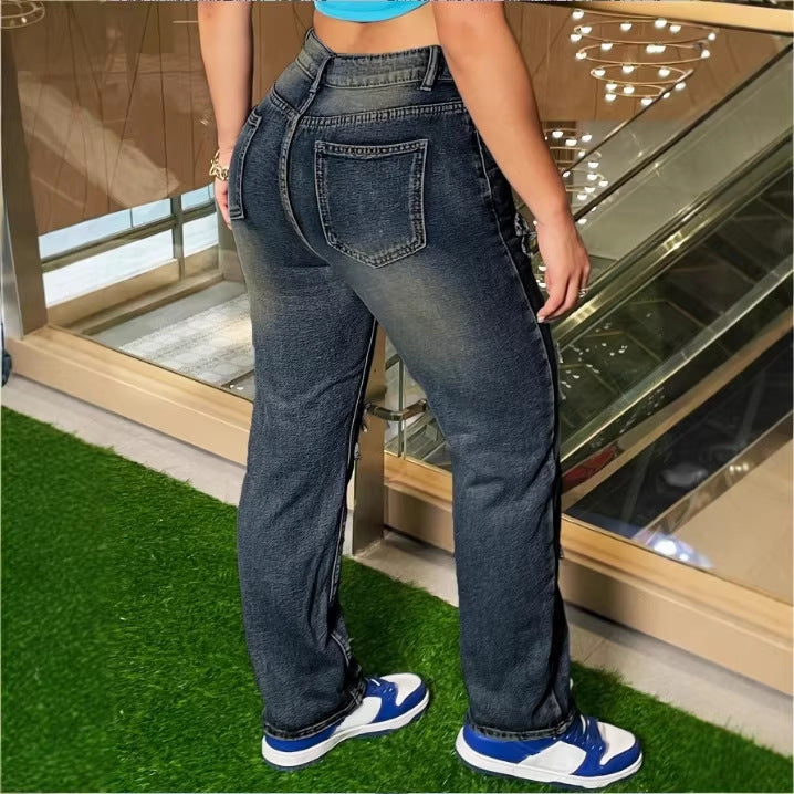 Damen Hochtaillierte Relaxed-Jeans mit Allover‑Schleifen‑Applikationen Drune