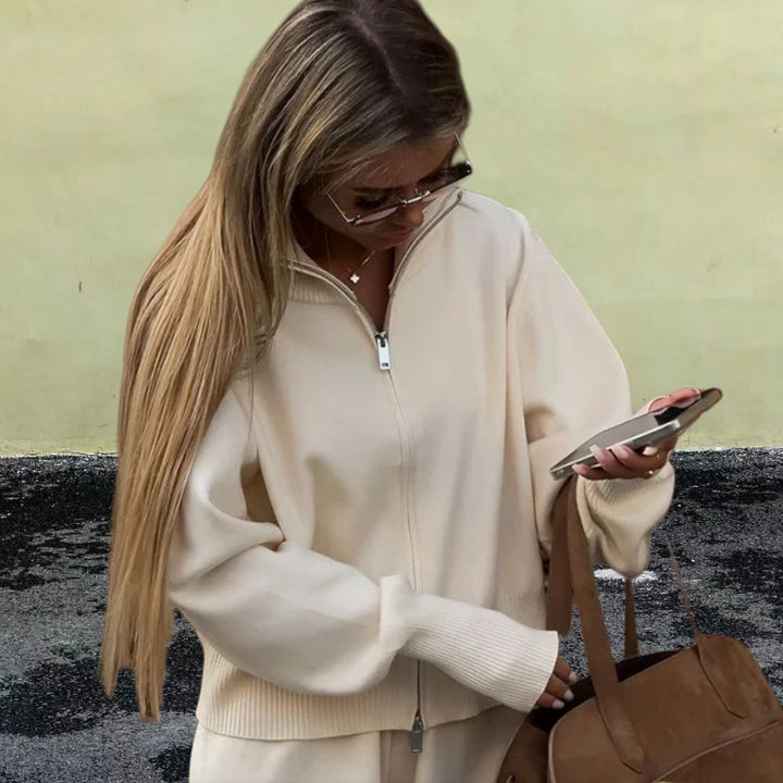 Damen Sportlicher Strickpullover mit hohem Kragen und Reißverschluss Drune