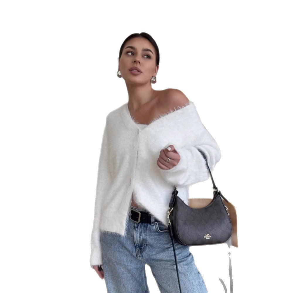 Damen Flauschiger Cardigan mit Druckknöpfen Drune