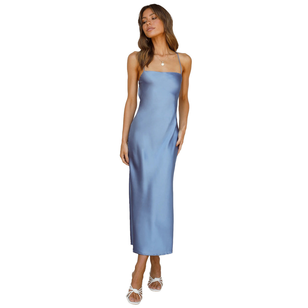 Damen Satin Maxikleid mit Spaghetti-Trägern und elegantem Schnitt Drune