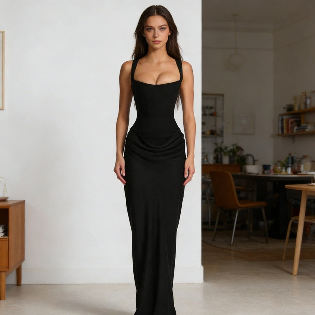 Damen Elegantes Wickelkleid mit schulterfreien Trägern und raffiniertem Drapierungsdetail Drune