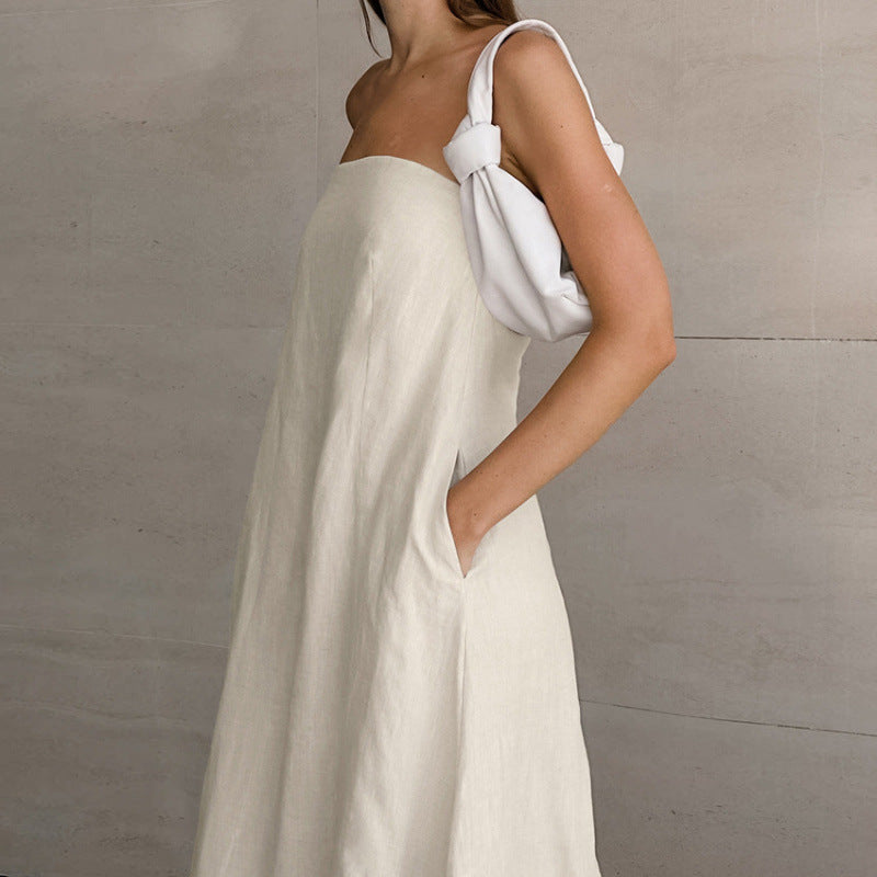 Damen Maxikleid ohne Ärmel mit elegantem Taillenband und fließendem Schnitt Drune