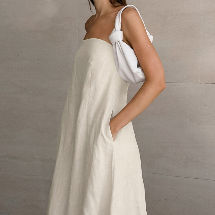 Damen Maxikleid ohne Ärmel mit elegantem Taillenband und fließendem Schnitt Drune